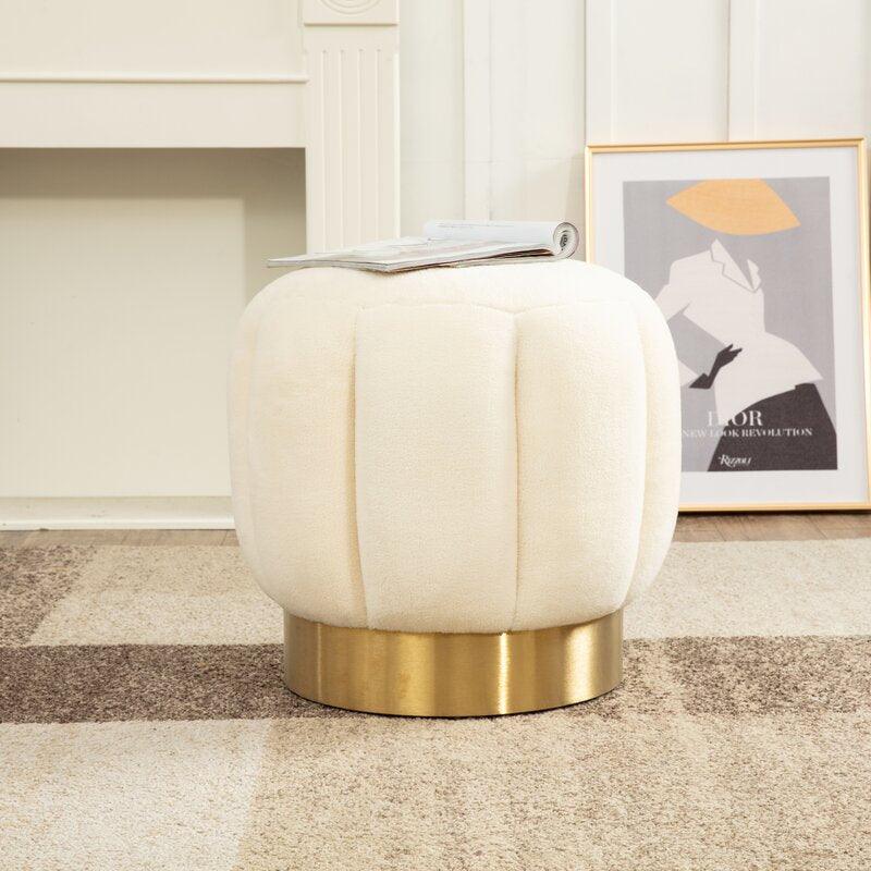 Alhome Bouclé Ivory Pouf Malaysian Wood, Bouclé Fabric, Ivory Color (45x45x45) - ALHOME