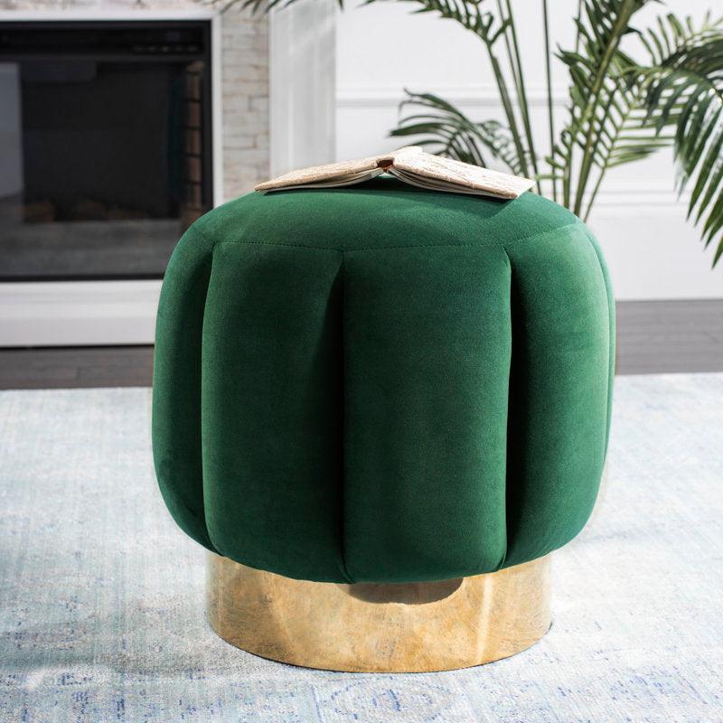 Alhome Velvet Green Pouf Malaysian Wood, Velvet Fabric, Green Color (45x45x45) - ALHOME