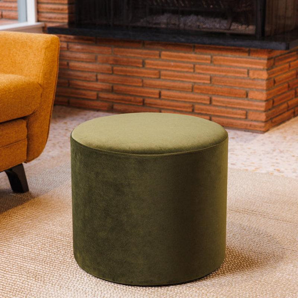 Alhome Velvet Olive Pouf Malaysian Wood, Velvet Fabric, Olive Color (40x40x45) - ALHOME