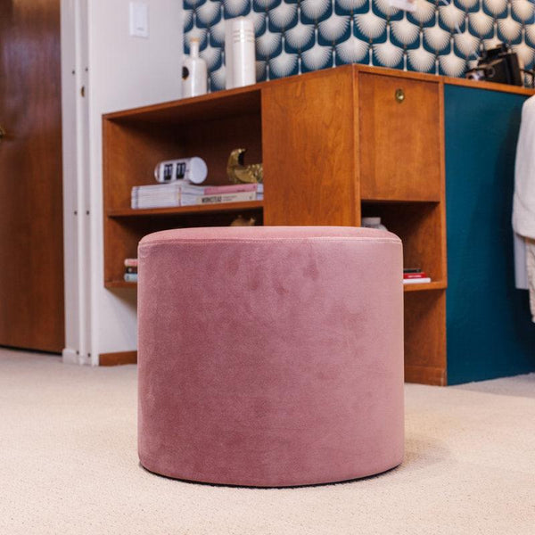 Alhome Velvet Pink Pouf Malaysian Wood, Velvet Fabric, Pink Color (40x40x40) - ALHOME