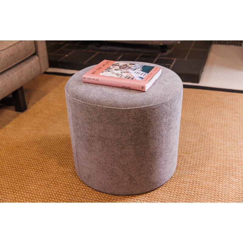 Alhome Linen Gray Pouf Malaysian Wood, Linen Fabric, Gray Color (40x40x40) - ALHOME