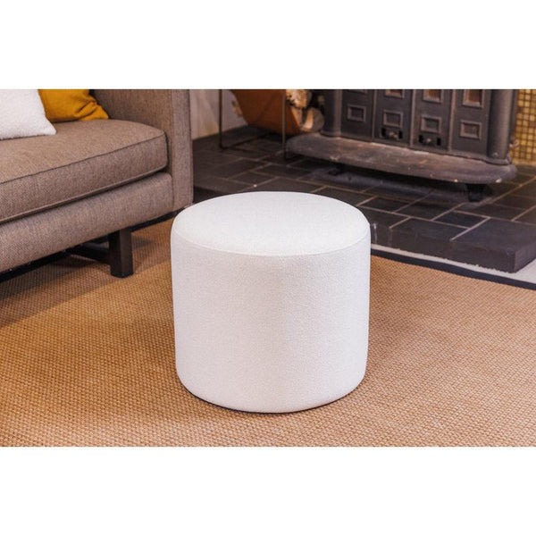 Alhome Linen White Pouf Malaysian Wood, Linen Fabric, White Color (40x40x40) - ALHOME