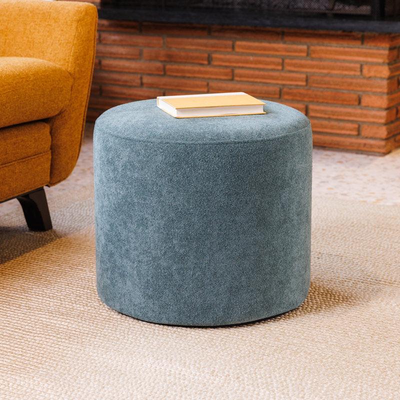 Alhome Linen Blue Pouf Malaysian Wood, Linen Fabric, Blue Color (40x40x40) - ALHOME