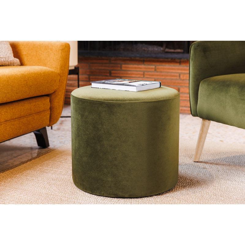 Alhome Velvet Olive Pouf Malaysian Wood, Velvet Fabric, Olive Color (40x40x45) - ALHOME