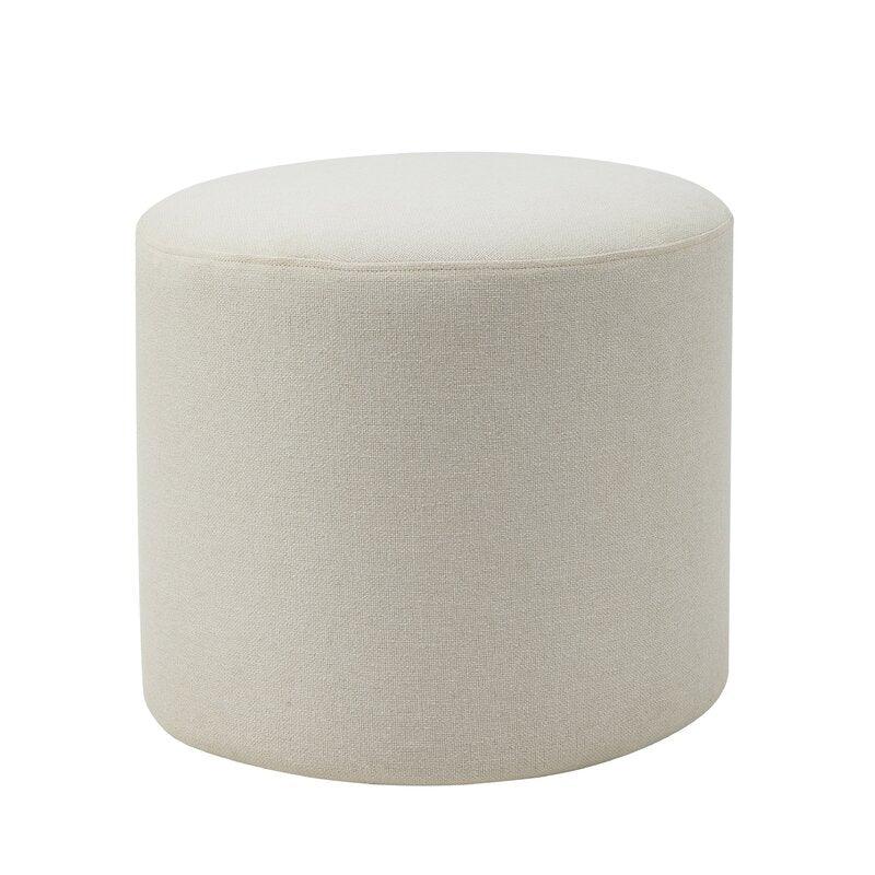 Alhome Linen White Pouf Malaysian Wood, Linen Fabric, White Color (40x40x40) - ALHOME