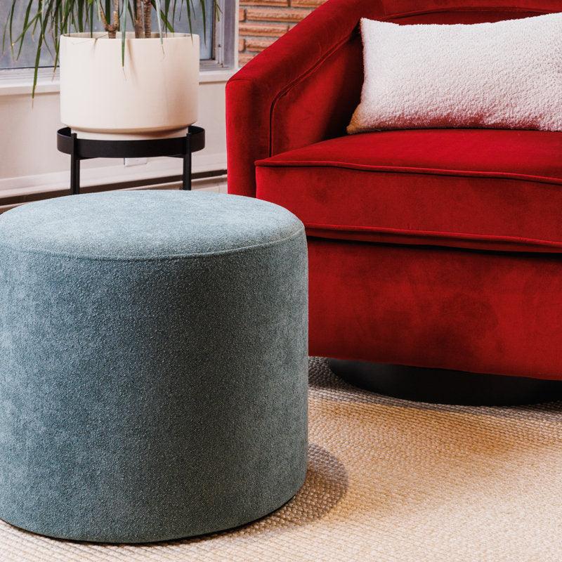 Alhome Linen Blue Pouf Malaysian Wood, Linen Fabric, Blue Color (40x40x40) - ALHOME