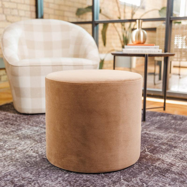 Alhome Velvet Beige Pouf Malaysian Wood, Velvet Fabric, Beige Color (40x40x40) - ALHOME