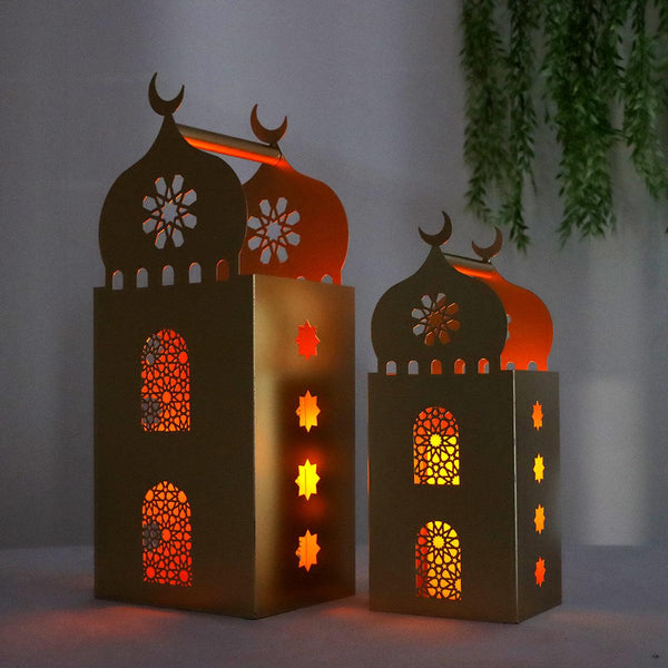 Family Ship A set of two iron Ramadan lanterns with golden lighting - ALHOME