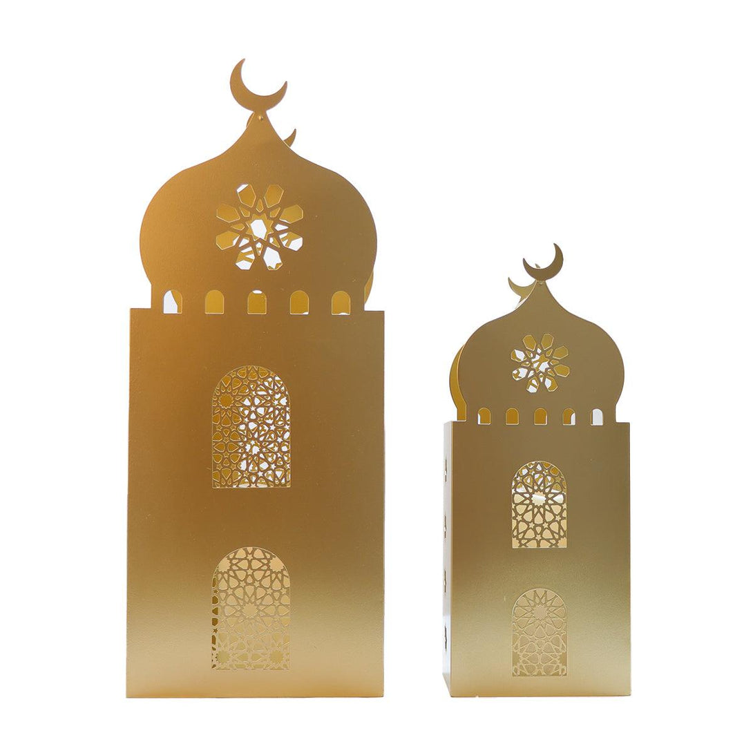 Family Ship A set of two iron Ramadan lanterns with golden lighting - ALHOME