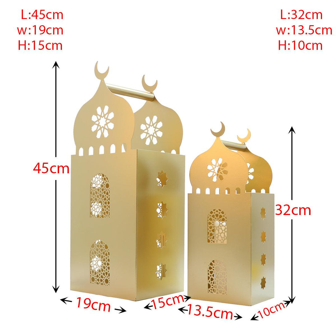 Family Ship A set of two iron Ramadan lanterns with golden lighting - ALHOME