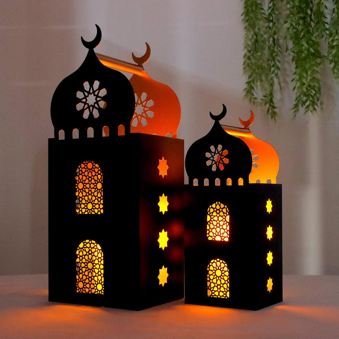 Family Ship A set of two iron Ramadan lanterns with black color - ALHOME