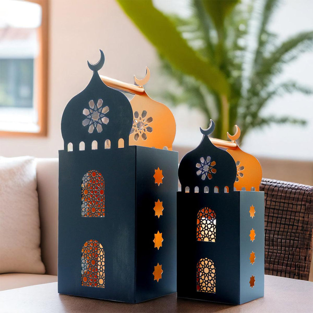 Family Ship A set of two iron Ramadan lanterns with black color - ALHOME