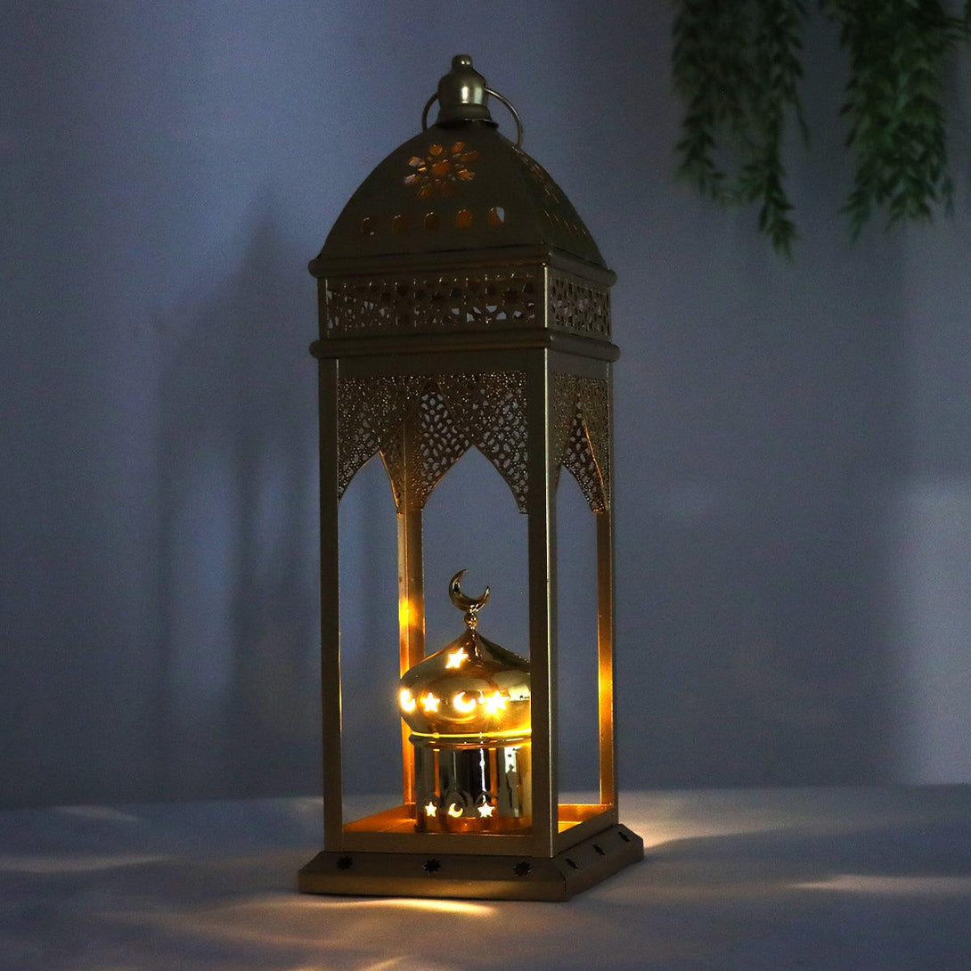 Family Ship Iron Ramadan lantern with golden lighting - ALHOME