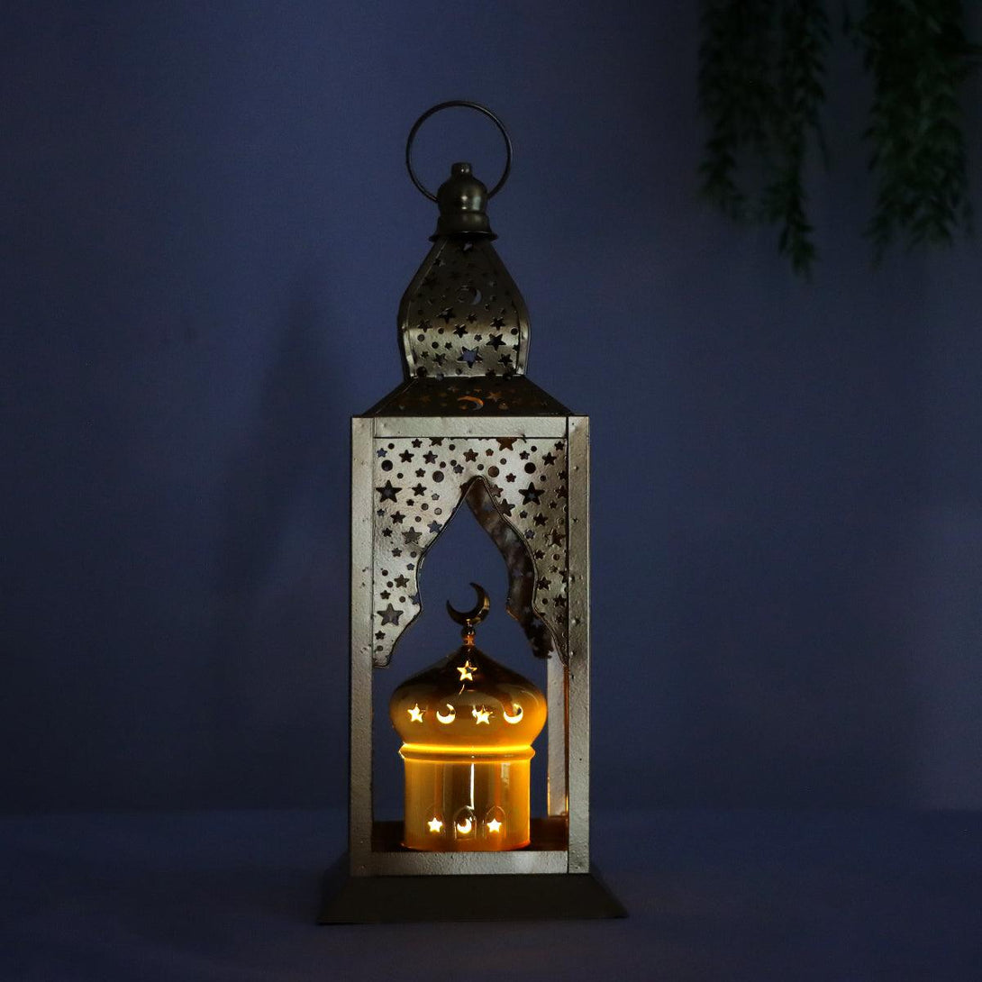 Family Ship Iron Ramadan lantern with golden lighting - ALHOME