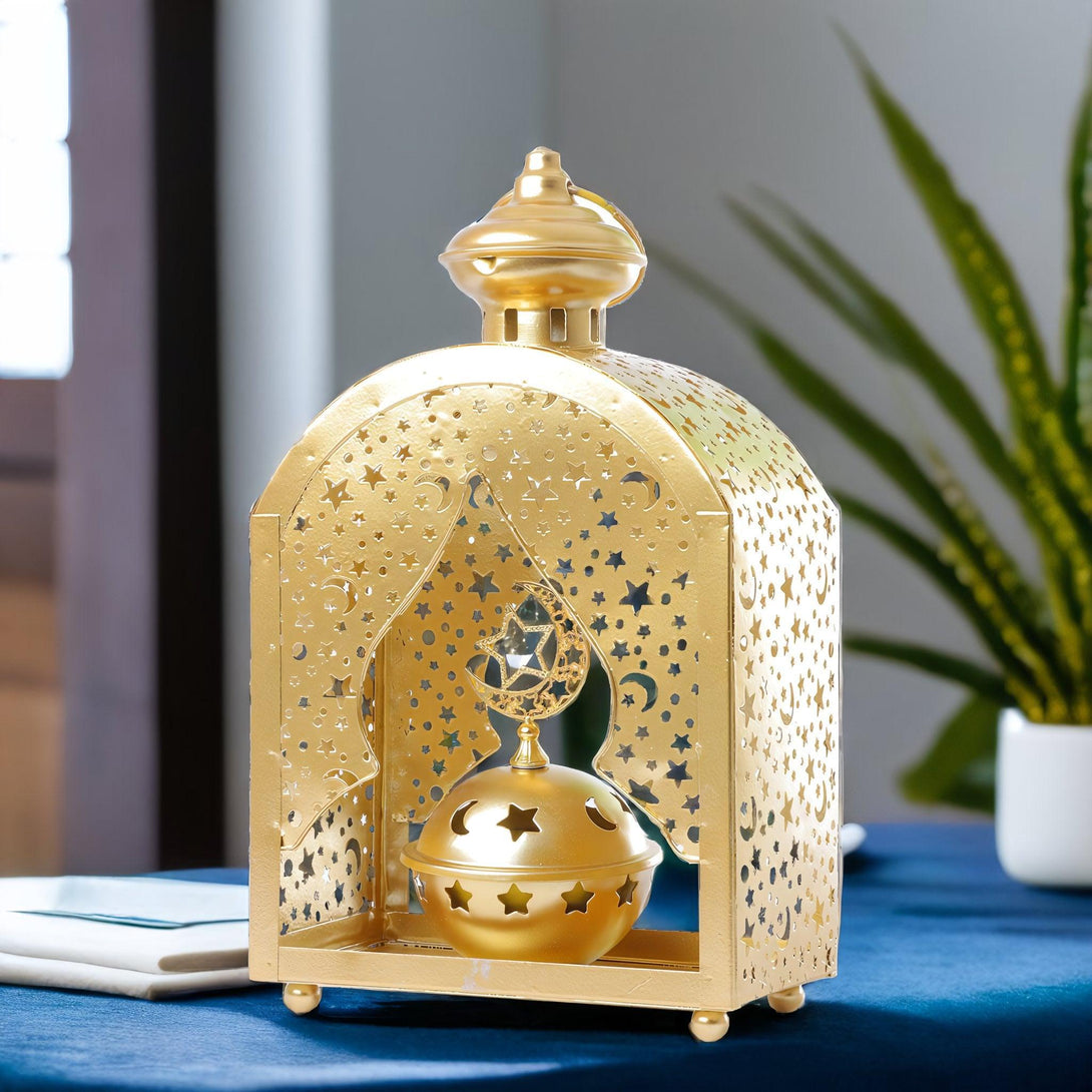 Family Ship Iron Ramadan lantern with golden lighting - ALHOME