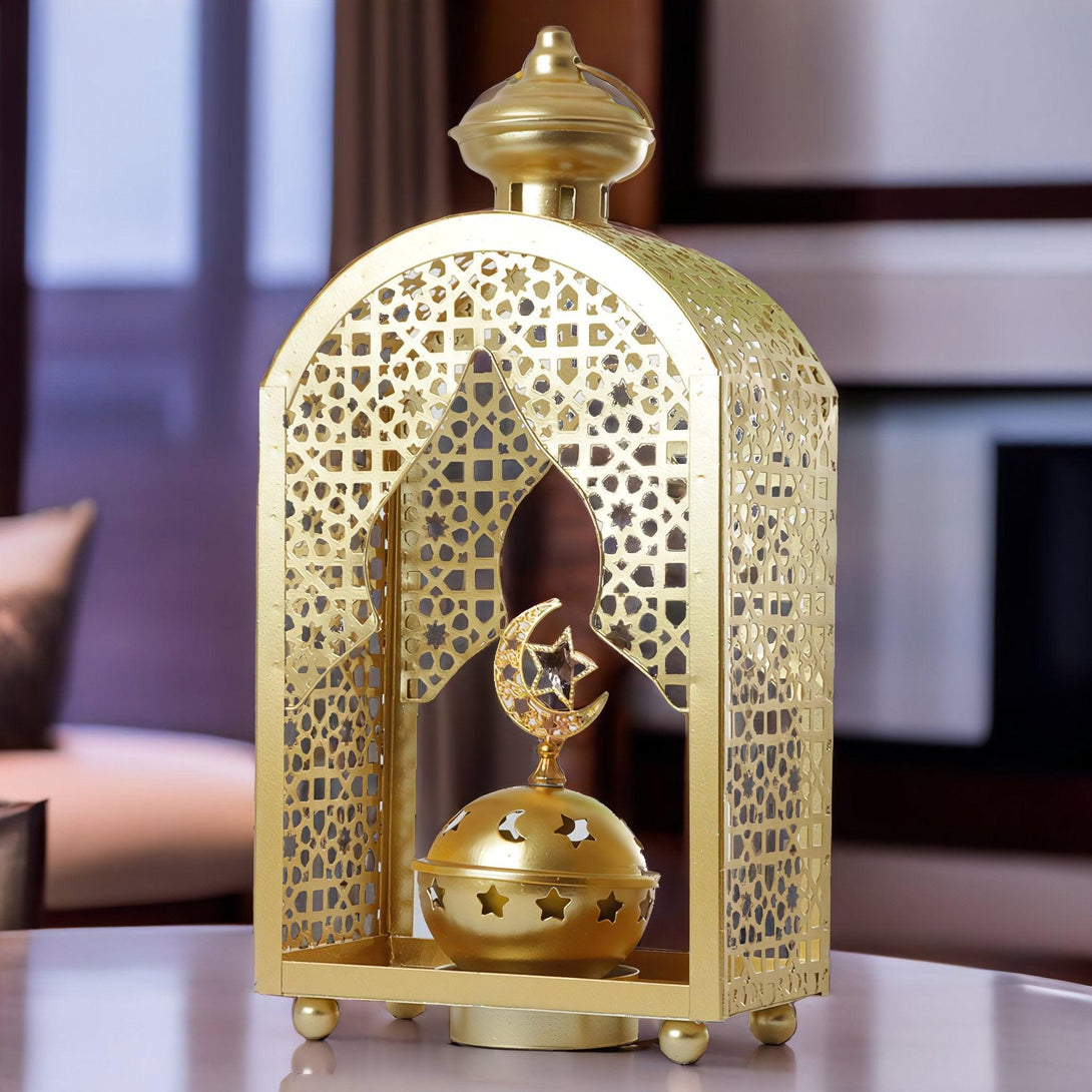 Family Ship Iron Ramadan lantern with golden lighting - ALHOME