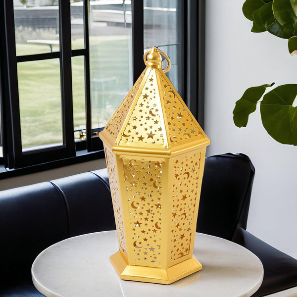 Family Ship Iron Ramadan lantern with golden lighting - ALHOME