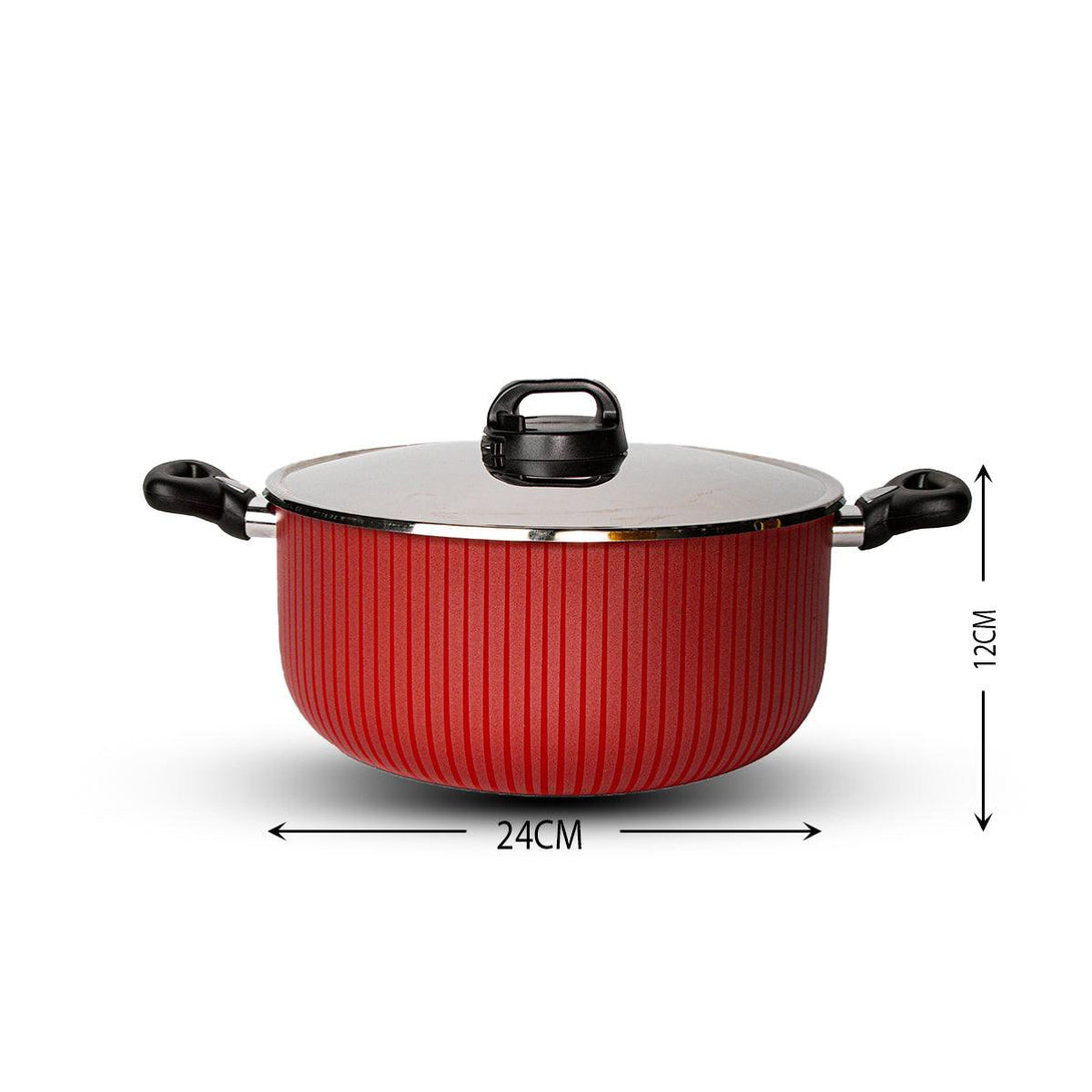 Family Ship Cooking pot with stainless steel lid, 24 cm -Red / black - ALHOME