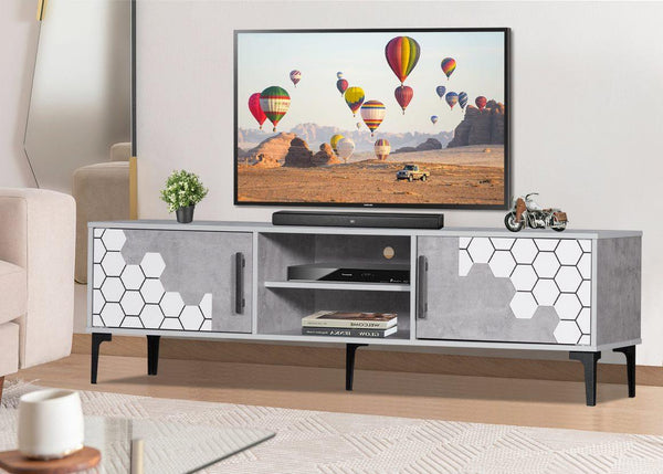 Malaysian wood TV table, cell shape, gray and white colour