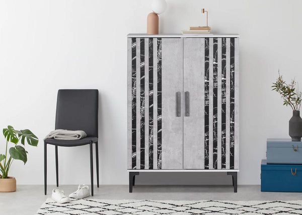 Two-door shoe cabinet, Malaysian wood, gray and black