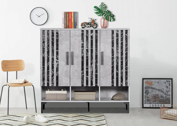 3-drawer shoe cabinet, Malaysian wood, gray and black