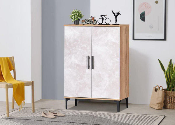 Melzy wood two-door shoe cabinet, beige and wooden color