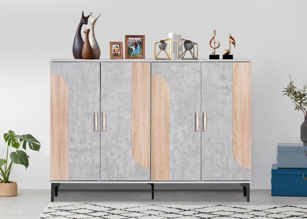 4-drawer shoe cabinet, Malaysian wood, light gray and wooden