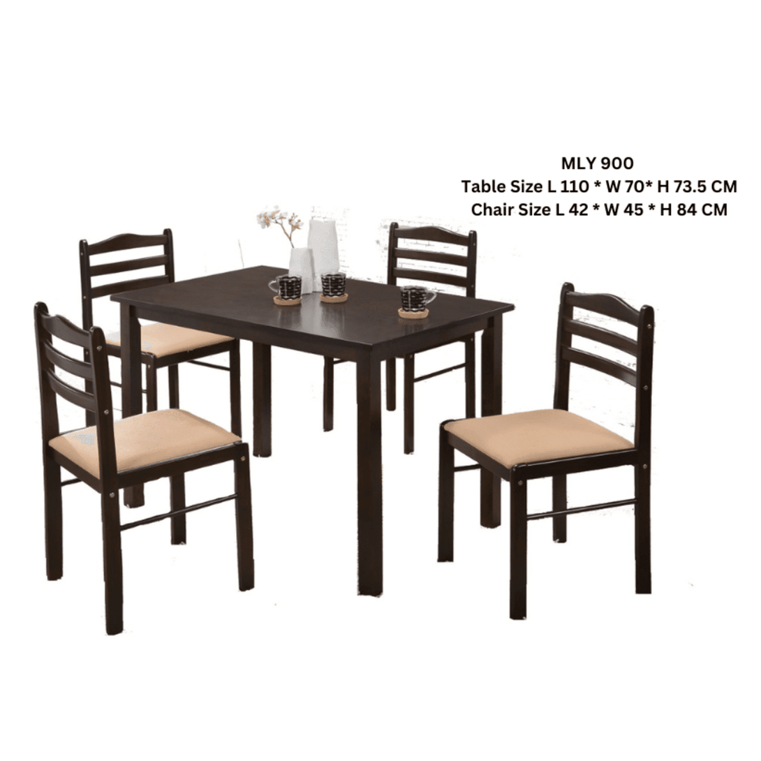 Family Ship Rectangular dining table with 4 dark brown and beige Malaysian wooden chairs - ALHOME