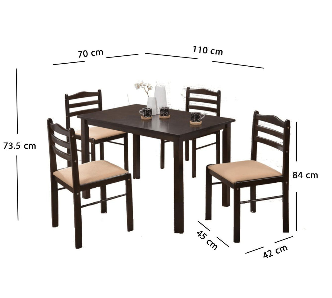 Family Ship Rectangular dining table with 4 dark brown and beige Malaysian wooden chairs - ALHOME