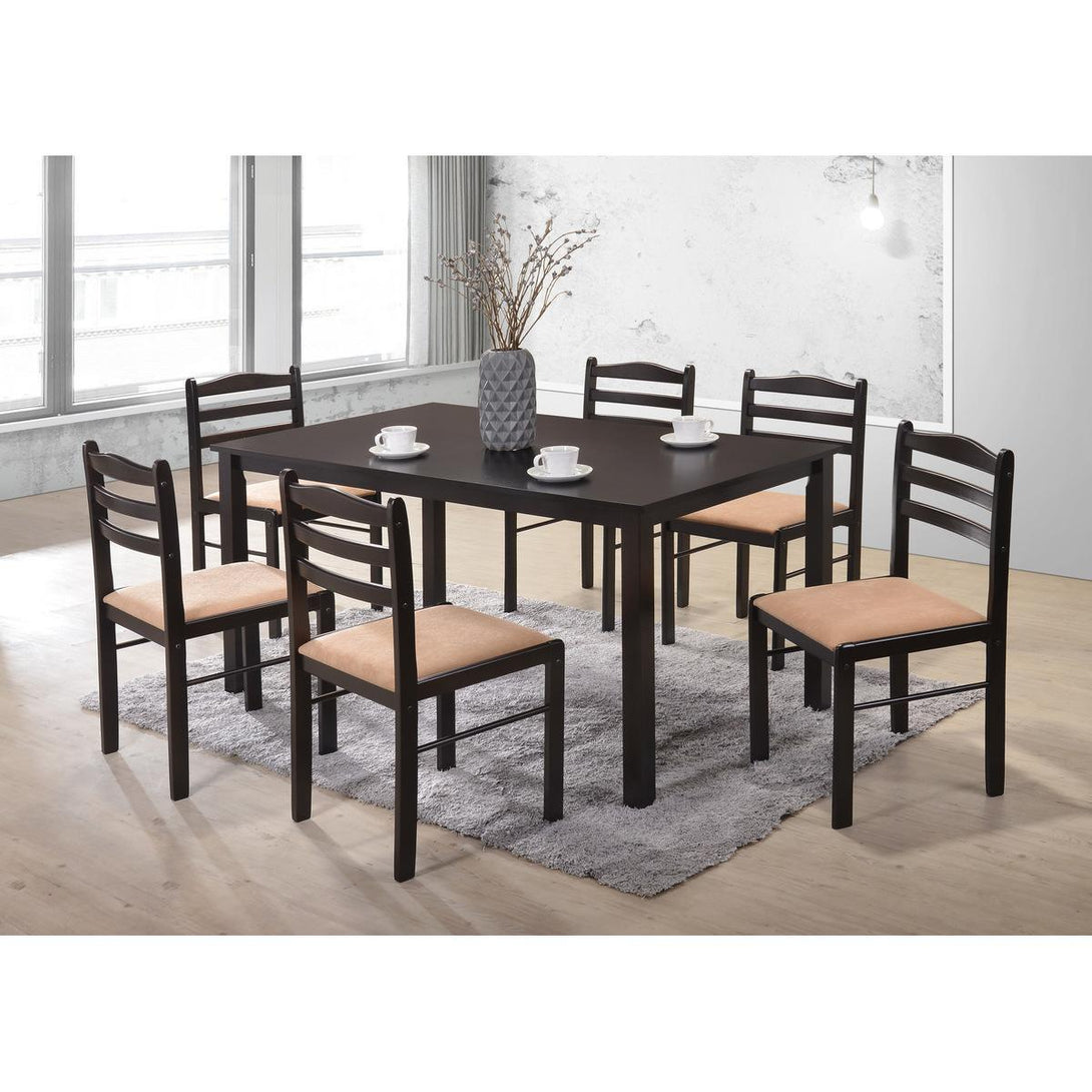 Family Ship Rectangular dining table with 6 chairs, dark brown and beige Malaysian wood - ALHOME