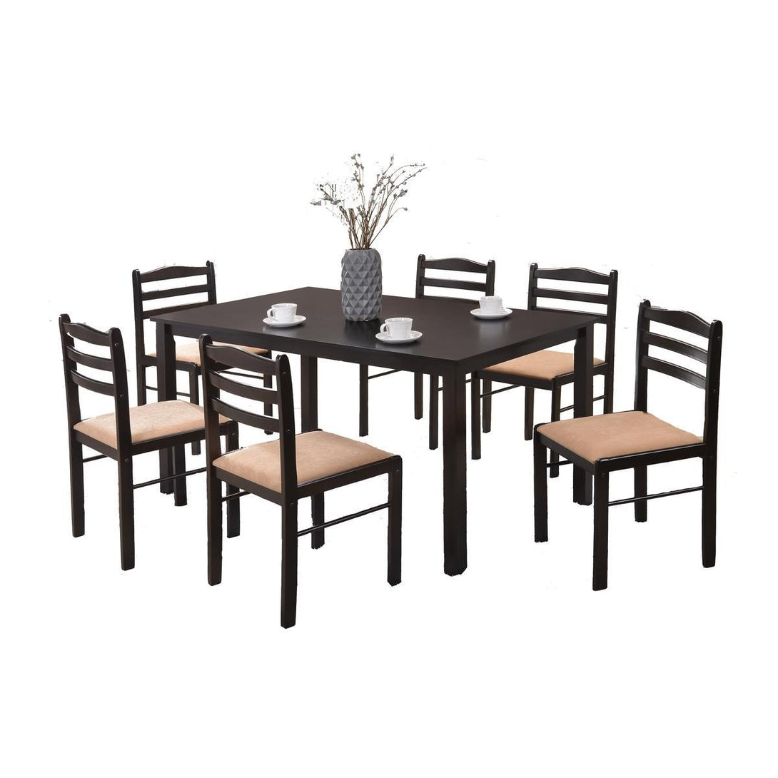 Family Ship Rectangular dining table with 6 chairs, dark brown and beige Malaysian wood - ALHOME