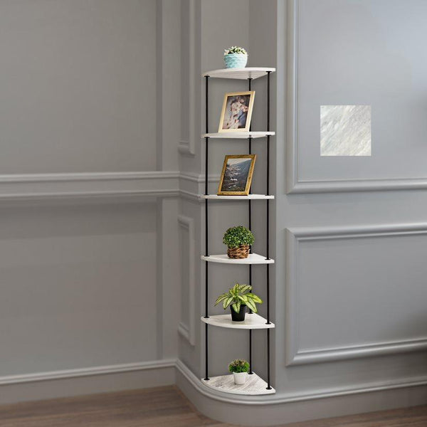 6-level shelving storage unit, white marble corner shape