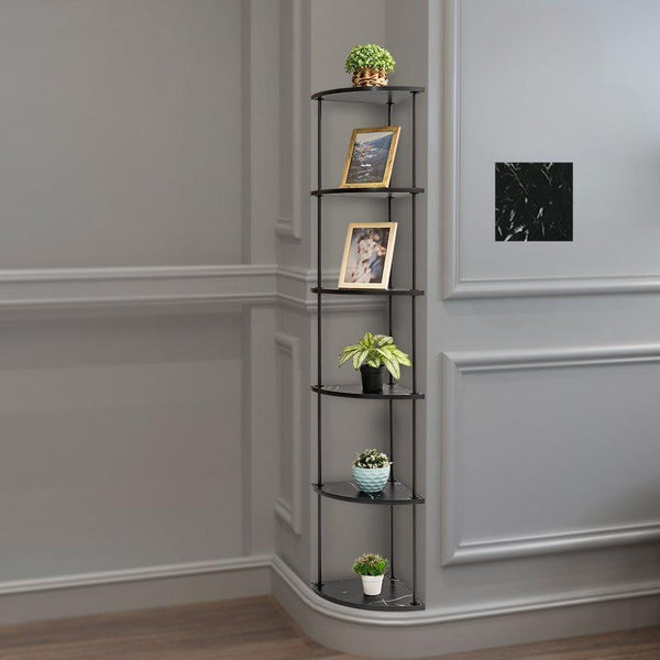 6-level shelving storage unit, black marble corner shape