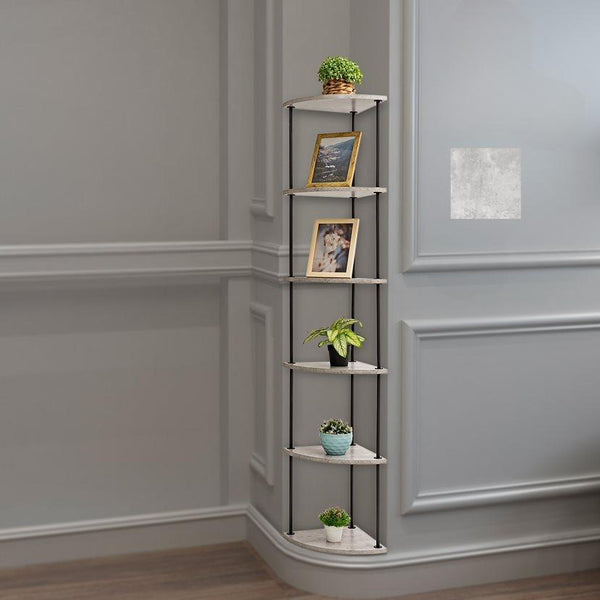 6-level shelving storage unit, white marble corner shape