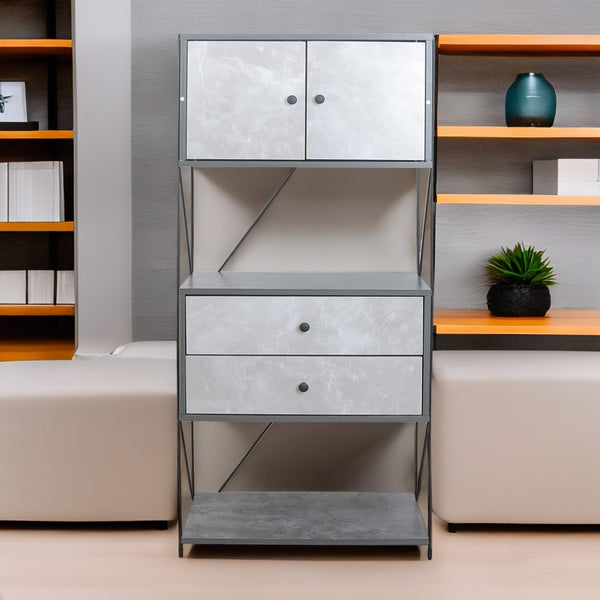 Chest of drawers with two shelves in gray and white marble