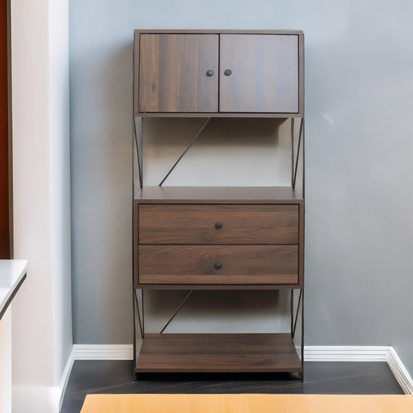 Brown chest of drawers with 2 shelves