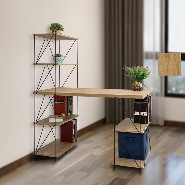 Office table with wooden side shelves