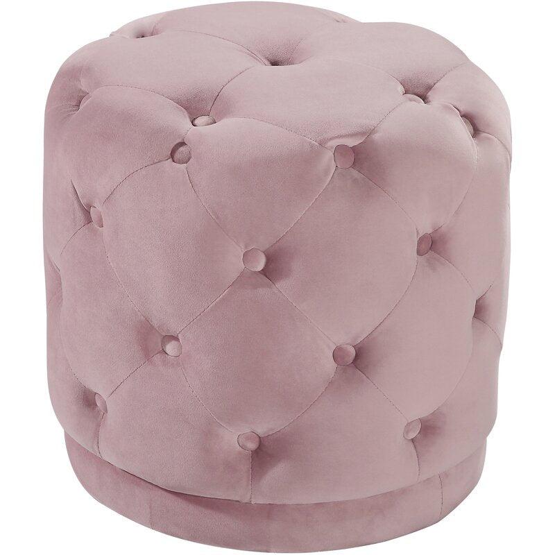 Alhome Velvet Pink Pouf Malaysian Wood, Velvet Fabric, Pink Color (40x45) - ALHOME