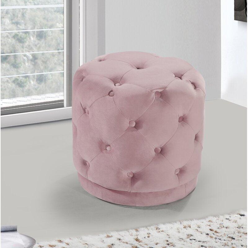 Alhome Velvet Pink Pouf Malaysian Wood, Velvet Fabric, Pink Color (40x45) - Zrafh.com - Your Destination for Baby & Mother Needs in Saudi Arabia