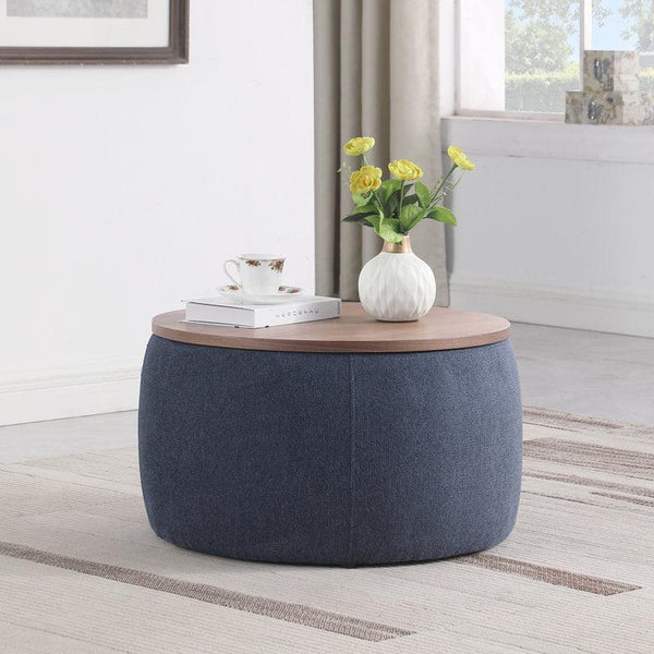 Alhome Linen Navy Pouf Malaysian Wood, Linen Fabric, Navy Color (60x45x45) - ALHOME