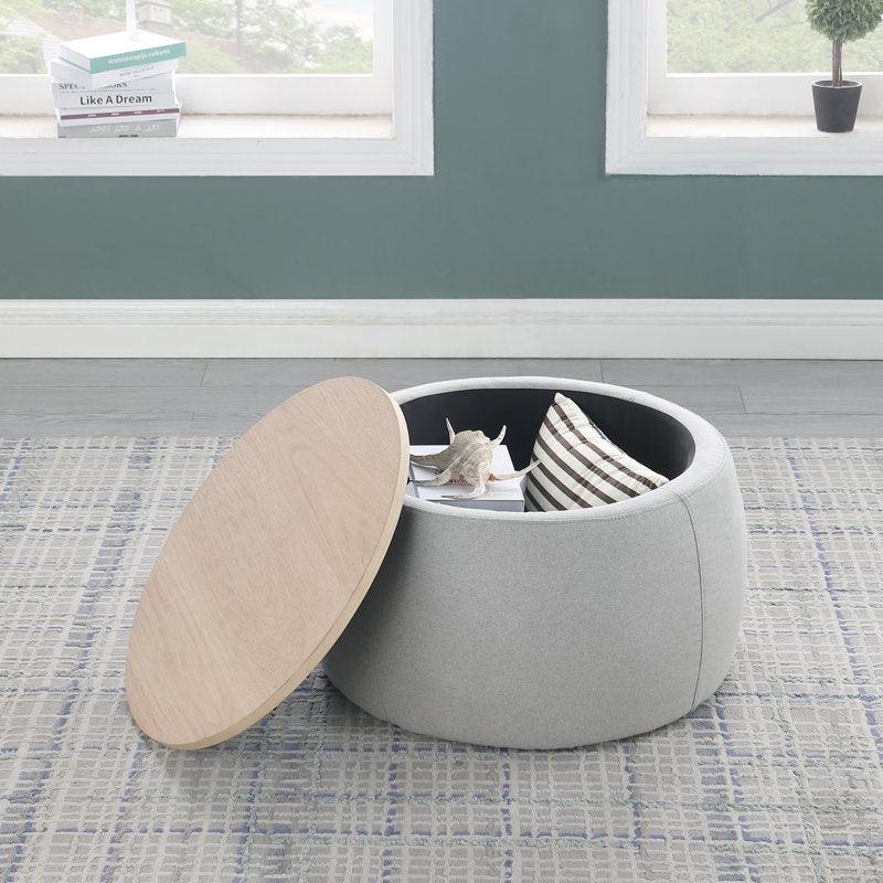 Alhome Linen Gray Pouf Malaysian Wood, Linen Fabric, Gray Color (60x45x45) - ALHOME