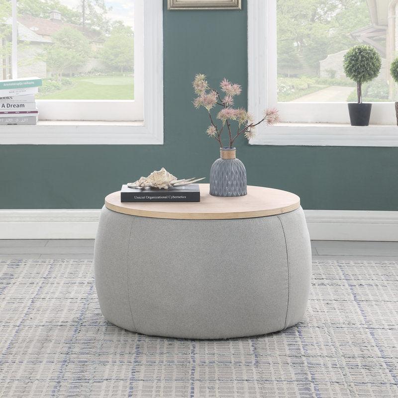 Alhome Linen Gray Pouf Malaysian Wood, Linen Fabric, Gray Color (60x45x45) - ALHOME