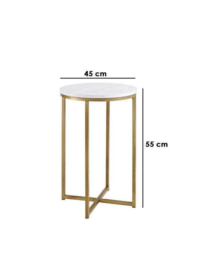 Alhome Side Table 55 x 45 cm - White and Gold - AL-82 - ALHOME