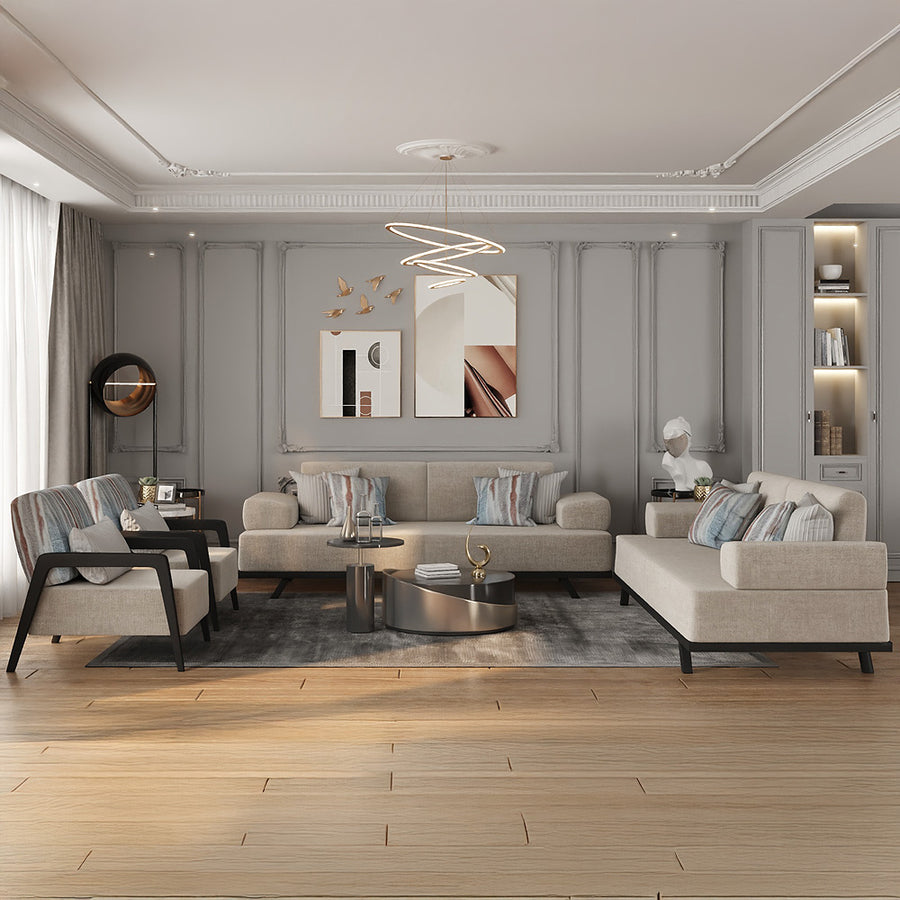  

طقم كنب 8 مقاعد من الهوم – قماش شانيل وإطار خشب زان وسويدي – بيج