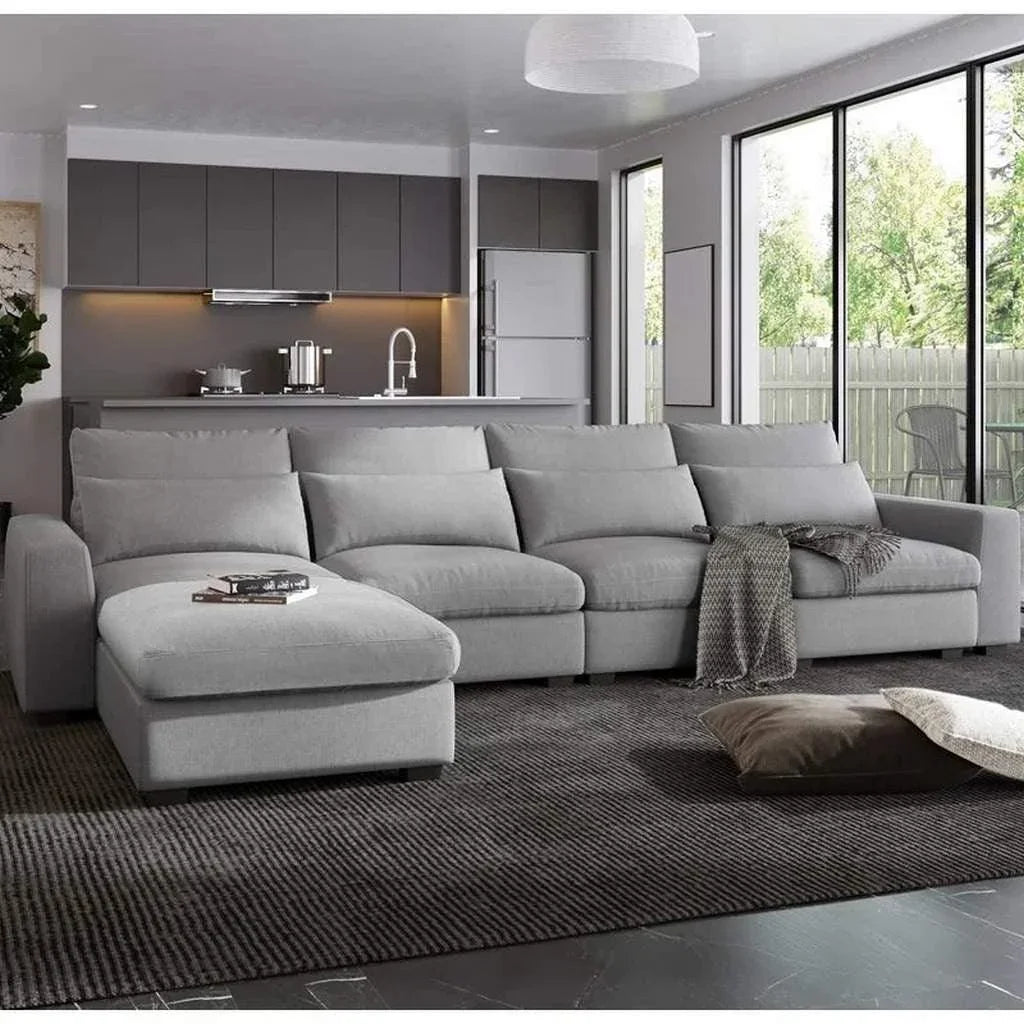 الهوم كنبة زاوية مقاس 300x180x80x85 سم - رمادي - AL-166