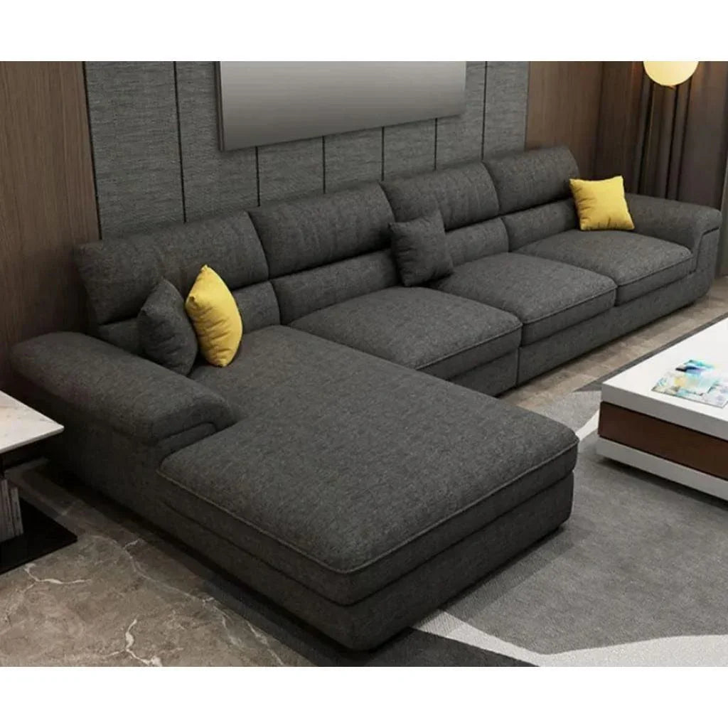 كنبة زاوية من الخشب السويدي والكتان - 85x300x85 سم - رمادي  - AL-1289