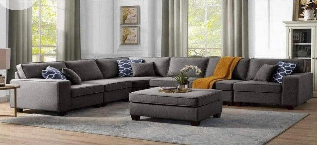 كنبة زاوية من الكتان والخشب السويدي - 300x80x80 سم - رمادي  -  AL-1269