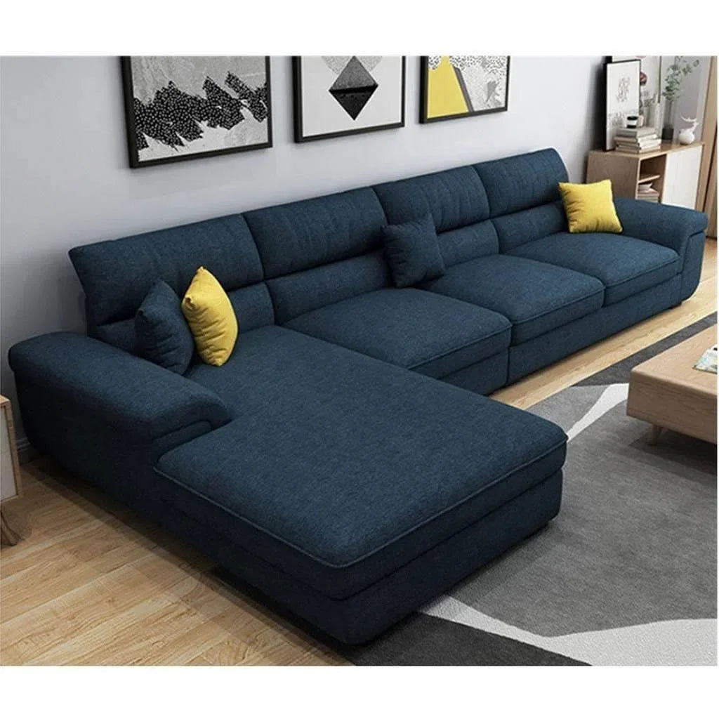كنبة زاوية من الخشب السويدي والكتان - 85x300x85 سم - رمادي  - AL-1289