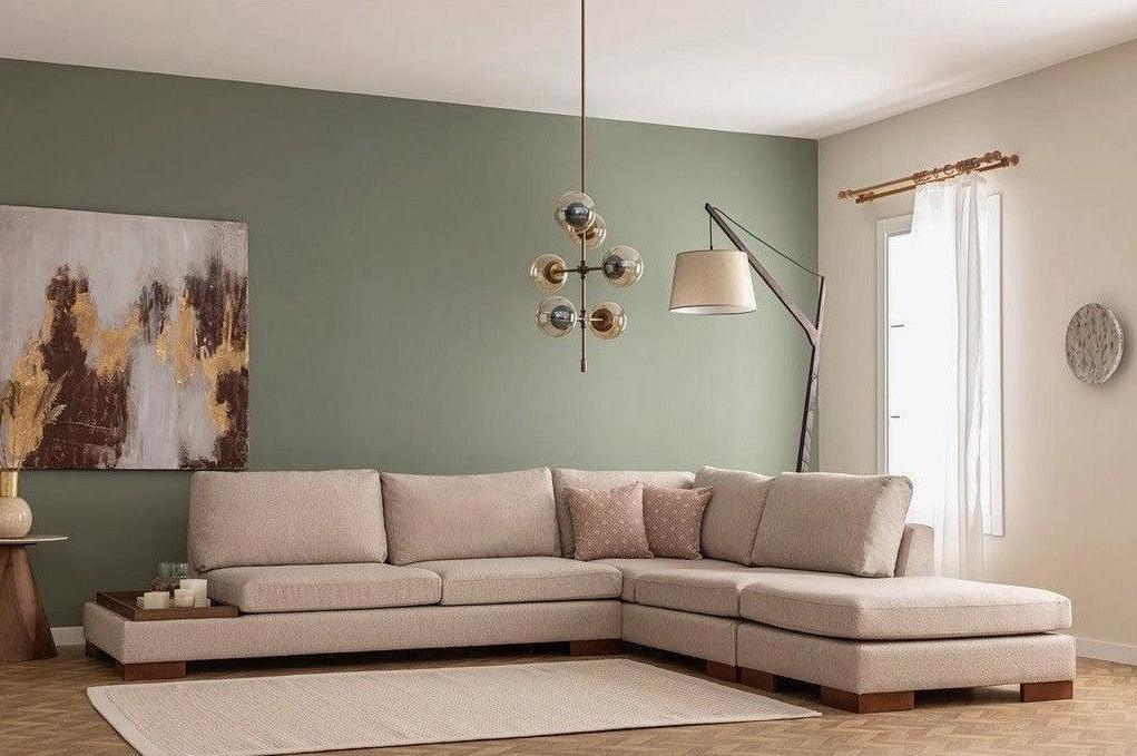 Swedish Wood & Linen L-Shape Sofa by Alhome - Beige