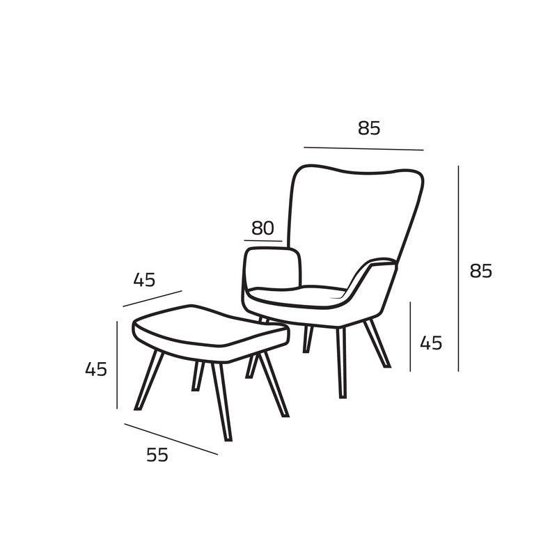 Contemporary Gray Linen Chair and Pouf Set Swedish Wood By Alhome - ALHOME